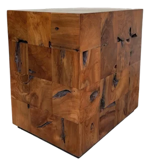 Revelation Brutalist Inspired Caramel Teak Tac Toe End Table