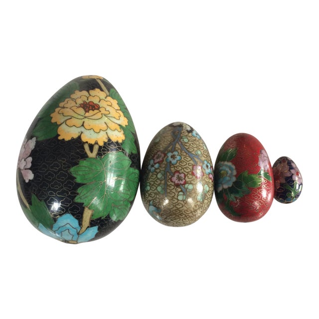 Chinese Chinoiserie Cloisonné Enamel Eggs Set of 4 Chairish