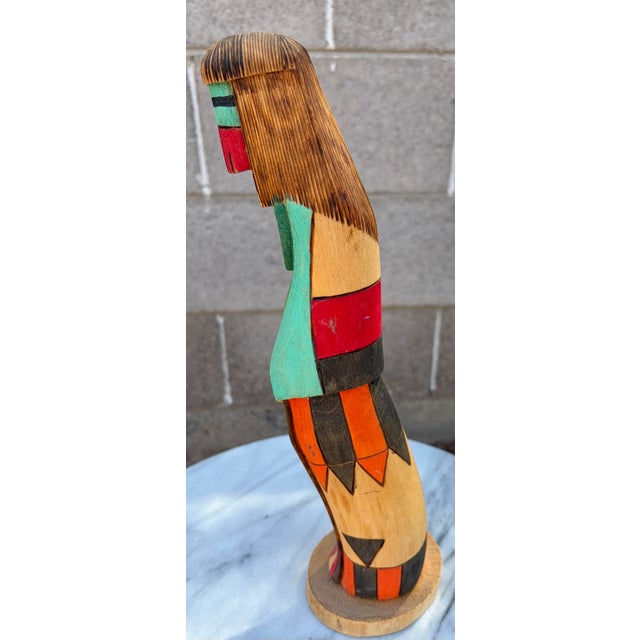 Vintage Signed k.t. Spencer "White Chin" Hand-Carved Wood Kachina Doll - 12.5" For Sale - Image 4 of 10