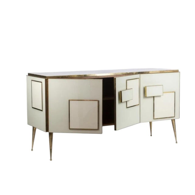 Three-Door Ivory Murano Glass and Brass Italian Sideboard from Justfurnituress SRL For Sale - Image 4 of 9
