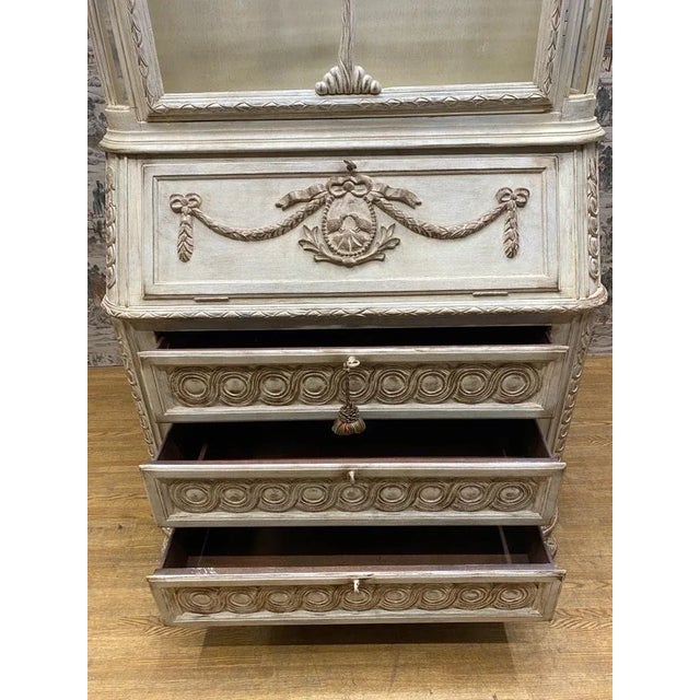 Mid 20th Century Vintage French Provincial Hand Carved White Secretary Desk and Display Cabinet For Sale - Image 5 of 9