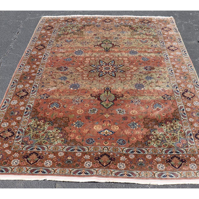 Vintage Persian Tabriz Rug With Silk Accents and Floral Medallion Design For Sale - Image 9 of 16