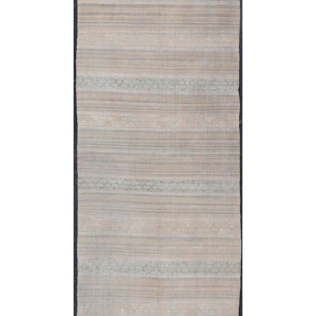 Mid 20th Century Vintage Turkish Gallery Kilim With Soft Sand, Pale Sage, and Powder Blue For Sale - Image 5 of 12