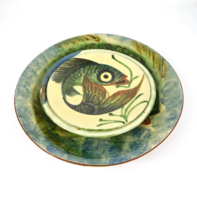 Very colorful and decorative wall plates with stylized fishes. Designed and made by Puigdemont of Spain. The plates have...