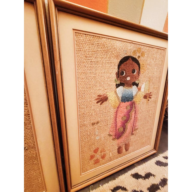 Vintage Unique One of a Kind Hand Painted Framed Children in Costume- a Pair For Sale In West Palm - Image 6 of 13