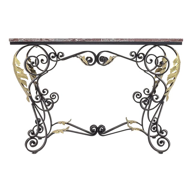 Wrought Iron Console with Golden Acantho Leaves, 1950s For Sale