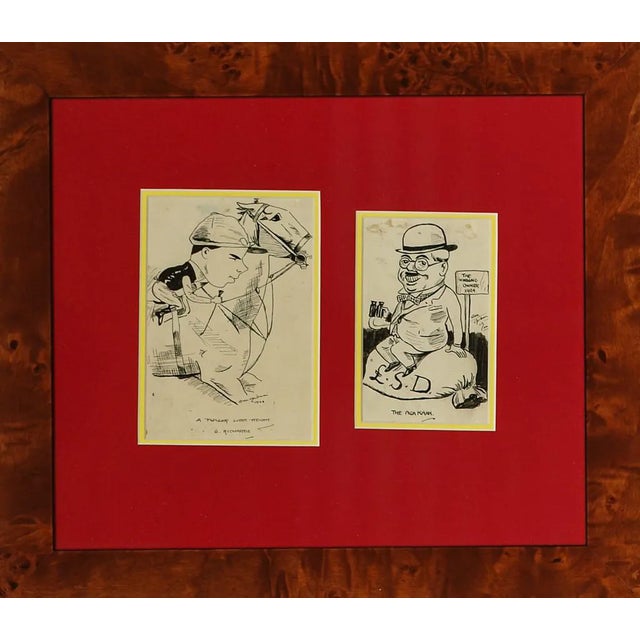 Turf Characters: The Aga Khan & Gordon Richards C1924 Pen & Ink Drawings For Sale