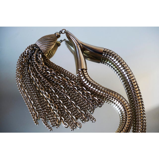 Metal Vintage 1970s Snake Chain Tassel Choker Necklace, Gold-Tone Choker For Sale - Image 7 of 13