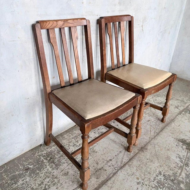 Wood Vintage Oak Dining Chairs with Turned Legs, 1950s, Set of 2 For Sale - Image 7 of 11