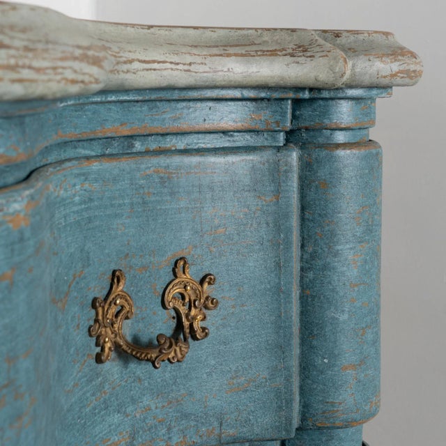 Blue Tall Blue Rococo Oak Chest of Four Drawers From Denmark, Circa 1770-80 For Sale - Image 8 of 12