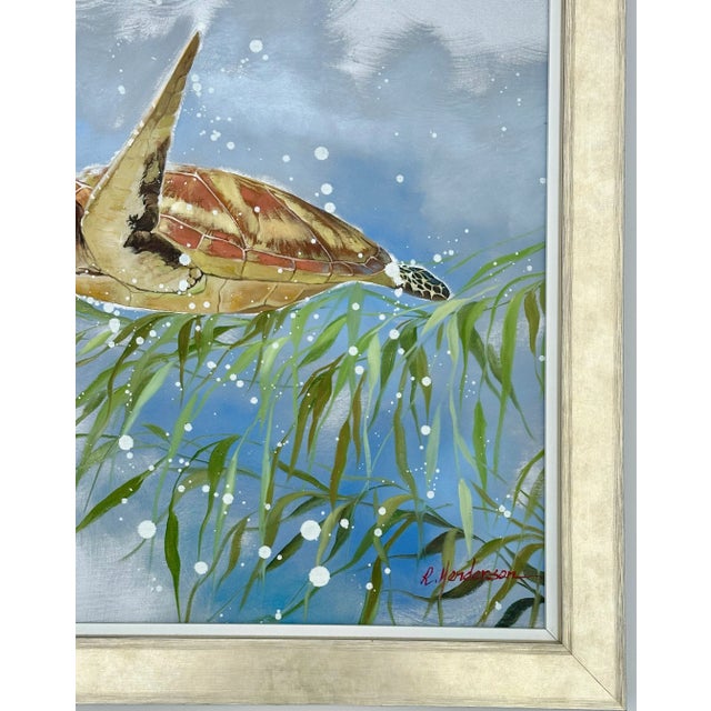 Contemporary Contemporary Sea Turtle Original Oil Painting by Henderson, Framed For Sale - Image 3 of 4