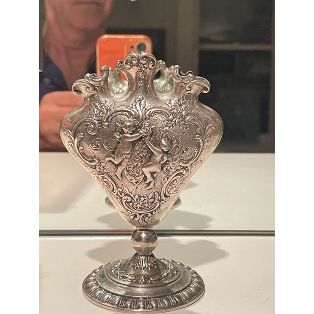 Late 19th Century 800 Silver Baroque Heart Tulipiere Bud Vase For Sale - Image 5 of 12