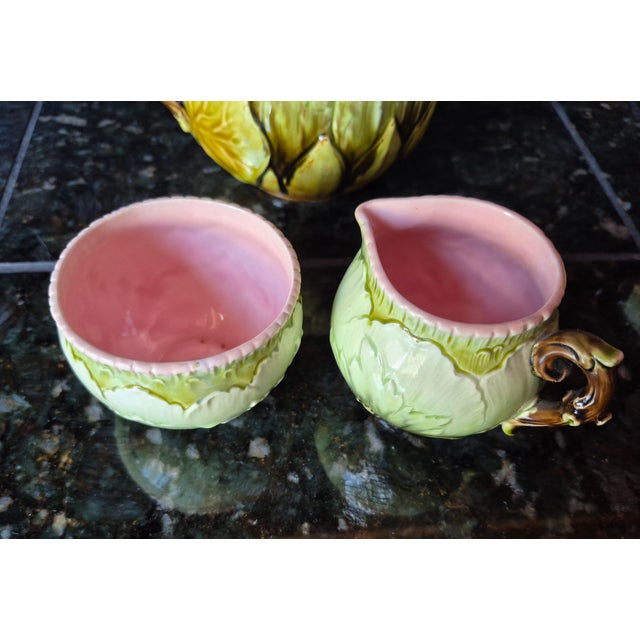 Majolica Mid 20th Century Italian Majolica Artichoke Tea Set - 5 Pieces For Sale - Image 4 of 11