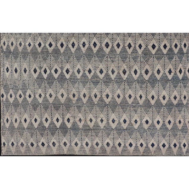 Keivan Woven Arts Large Modern Diamond Design Rug in Navy, Blue and Off White For Sale - Image 10 of 12