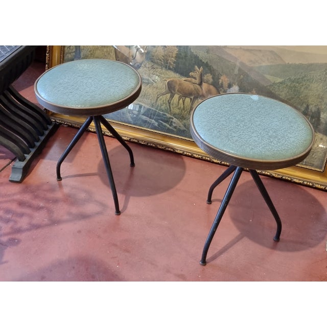 Mid-Century Modern Pair of Vintage Metal Stools For Sale - Image 3 of 4