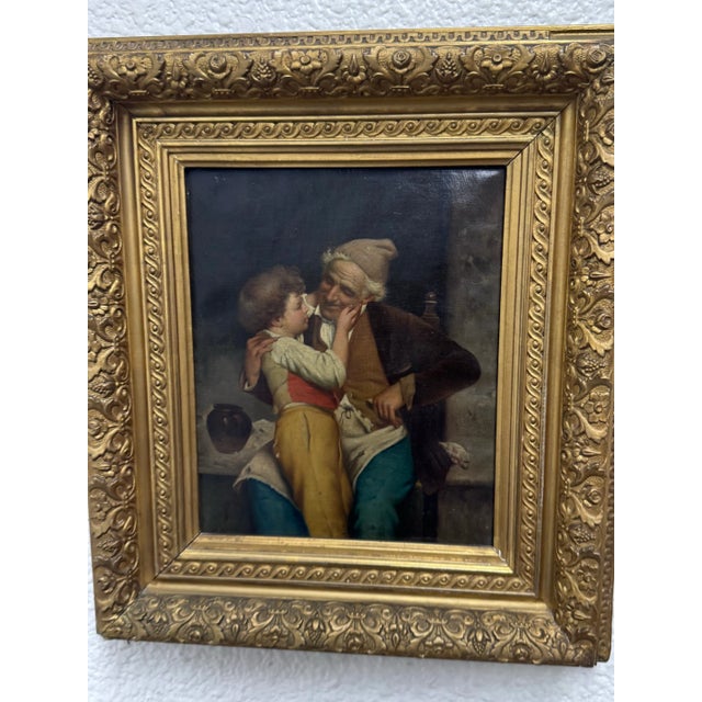 Gold Antique Alessandro Sani Style Grandfather + Grandson Framed Painting For Sale - Image 8 of 12