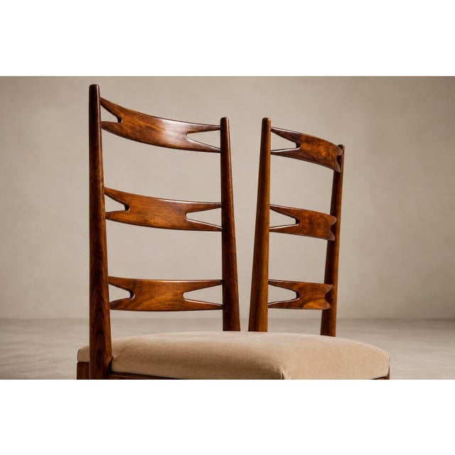 1950s Set of Eight Brazilian Modern Dining Chairs in Caviúna & Warm Ivory Mohair, Giuseppe Scapinelli, 1950s For Sale - Image 5 of 18