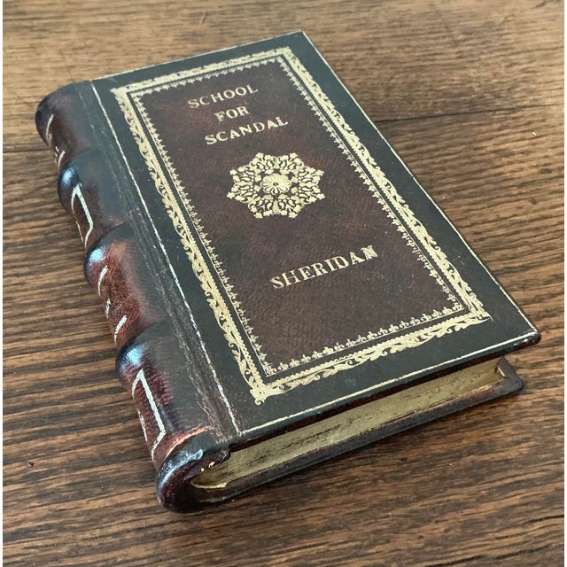 Late 20th Century Vintage Boho Leather Bound “School for Scandal” Book Box For Sale - Image 5 of 8