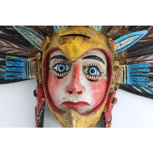 Fantastic and rare vintage Ixcateopan Cuauhtemoc wooden hand carved dance mask. 24” tall x 24” wide. Scuffing and paint...