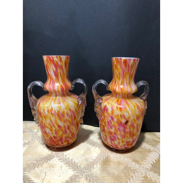 Vintage Italian Multi Colored Art Glass Vases - a Pair For Sale In Boston - Image 6 of 6