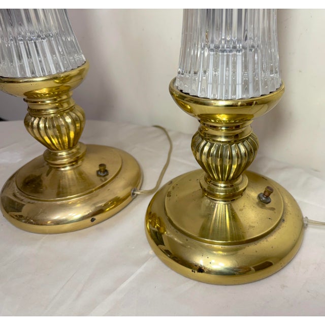 1980s Stiffel Vintage Brass Cut Crystal Electric Table Parlor Lamps - a Pair For Sale - Image 10 of 10