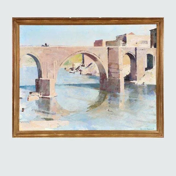 ‘Landscape with bridge’ by Harald Hansen (Danish, 1890 - 1967). Signed and dated ‘Harald Hansen 61’ (lower right). Oil on...