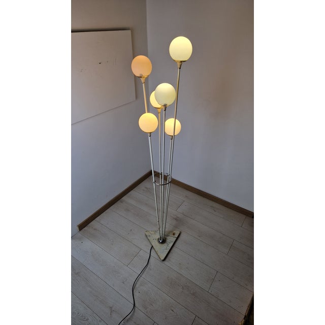 Alberello Floor Lamp in Iron and Brass with Opal Glass Spheres and Triangular Marble Base from Stilnovo, 1950s For Sale - Image 18 of 18