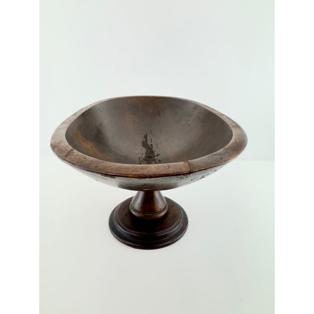 Brown Vintage Hand-Carved Oval Wood Pedestal Centerpiece Bowl For Sale - Image 8 of 11
