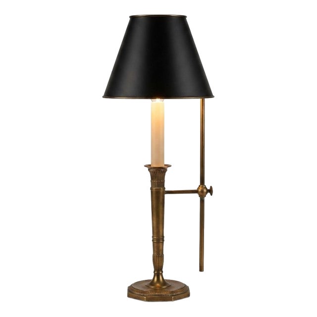 Brass Bouillotte Table Lamp with Adjustable Black Metal Shade, 1950s For Sale