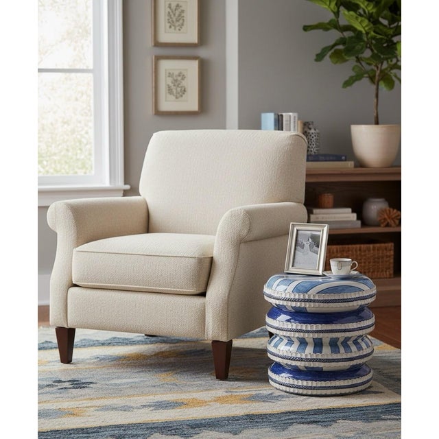 Blue Chic Italian Contemporary Striped Ceramic Garden Stool / Side Table For Sale - Image 8 of 8