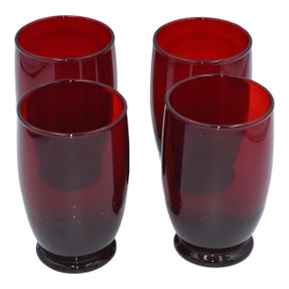 1950s Baltic Royal Ruby by Anchor Hocking Hand Blown 4pc Goblet Set For Sale