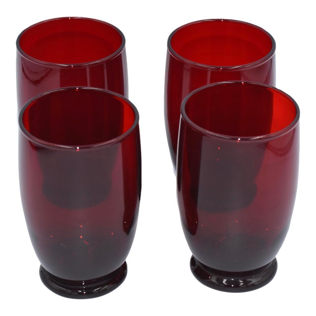 1950s Baltic Royal Ruby by Anchor Hocking Hand Blown 4pc Goblet Set For Sale