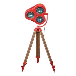 Surgical Hospital Spotlight Floor Lamp on Wooden Tripod from Heraeus Hanaulux, 1990s For Sale