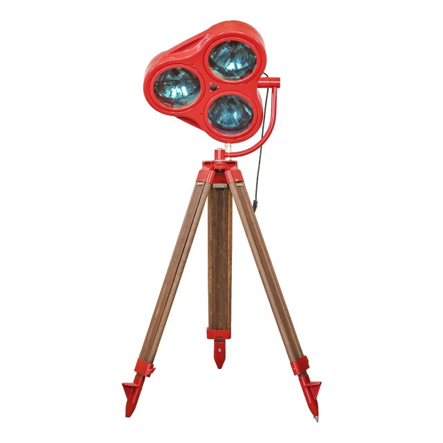 Surgical Hospital Spotlight Floor Lamp on Wooden Tripod from Heraeus Hanaulux, 1990s For Sale
