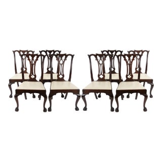 Mahogany Wood Framed (8) Chippendale Style Dining Chairs For Sale