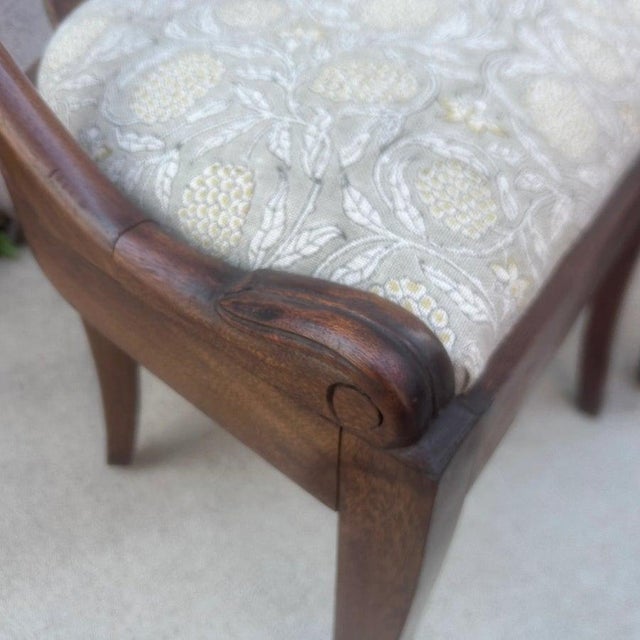 Late 19th Century French Empire Style Chairs With Gray and YellowFloral Block Print Linen Upholstered Seat - A Pair For Sale In Denver - Image 6 of 10