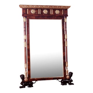 Italian Neoclassical Burton-Ching Walnut & Giltwood Ebony Mirror - Piedmonte For Sale