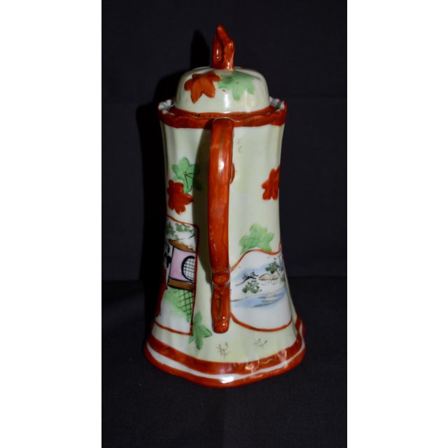 1920s Antique Porcelain Chocolate Pot Japanese Kutani Geisha Girl Hand Painted 1920s For Sale - Image 5 of 12