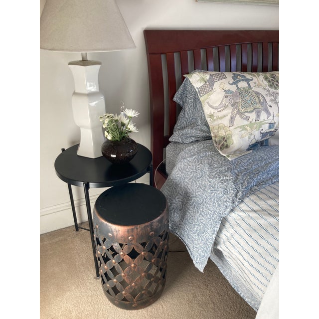 Antiqued Look Modern Trellis Metal Umbrella Stand Garden Stool or Side Table For Sale - Image 4 of 7