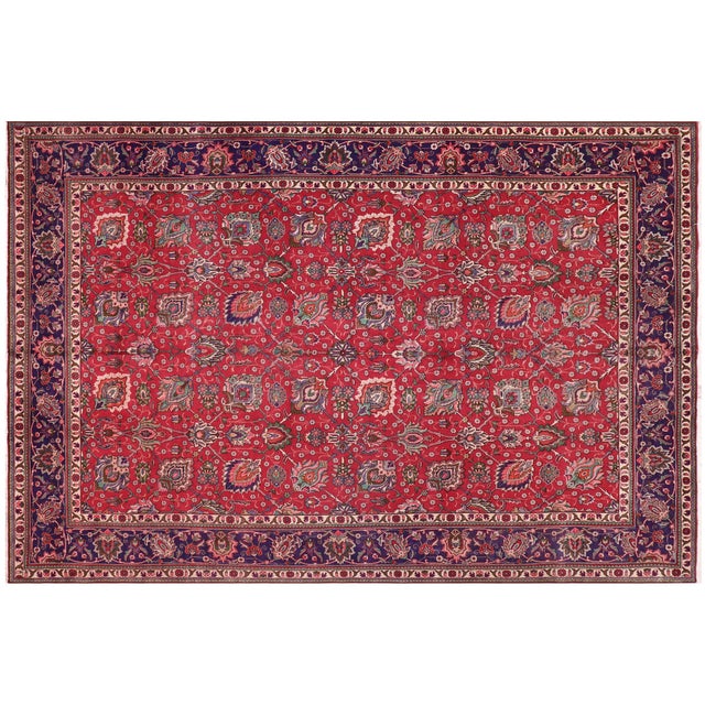 Shabby Chic Persian Tabriz Red/Blue Wool Rug - 9'8'' X 15'0'' For Sale - Image 9 of 10