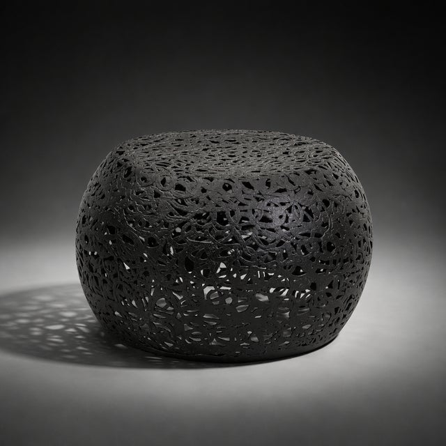 Contemporary Black Fiber Openwork Sculptural Coffee Table For Sale - Image 3 of 4