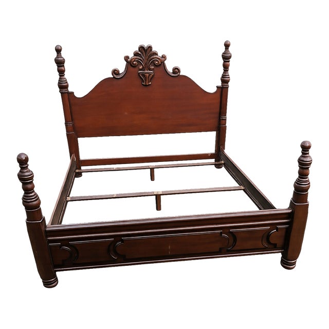 1990s Ralph Lauren French Empire Carved Mahogany King Size Bed Frame For Sale
