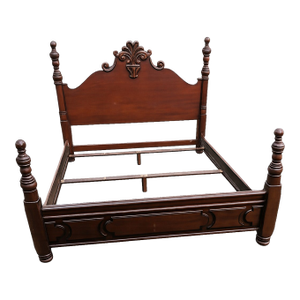 1990s Ralph Lauren French Empire Carved Mahogany King Size Bed Frame