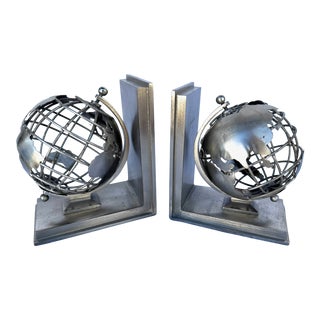 Restoration Hardware Metal Globe Bookends For Sale