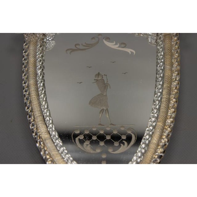 Italian Venetian Wall Mirror with Glass Frame and Candleholder, 1930s For Sale - Image 17 of 18