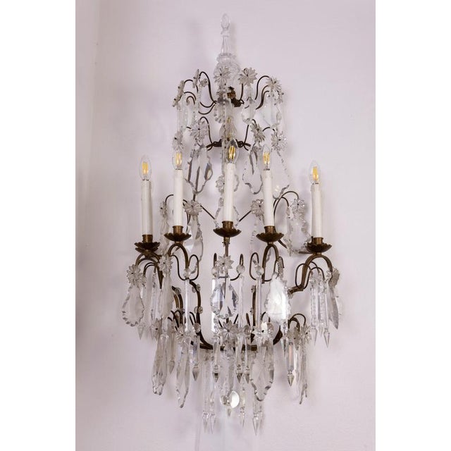 French Seven Branch Cut-Crystal Wall Lights, 1860, Set of 2 For Sale - Image 6 of 13
