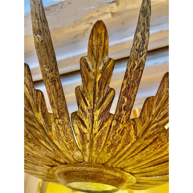 1950s Large Spanish Sunburst Flush Mount in Gilt Metal with Support, 1950 For Sale - Image 5 of 10