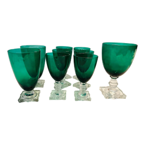 Seneca Handblown Crystal "903 Green" Glassware Set of 9
