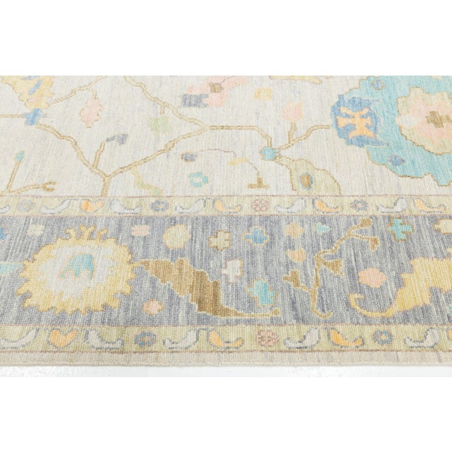 Contemporary Pastel Oushak Style Hand-Knotted Wool Rug – Soft Neutral & Blue For Sale In New York - Image 6 of 12