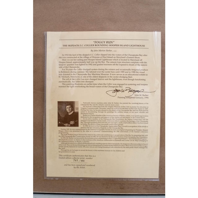 "Foggy Run" Sailboat Lighthouse Painting Print Signed John M Barber Numbered For Sale - Image 10 of 10